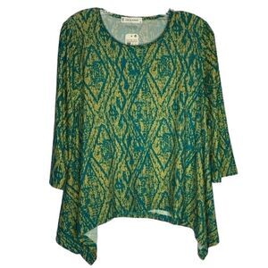 Jon & Anna Green Yellow Soft Knit Shark Bite Hem 3/4 Sleeves M